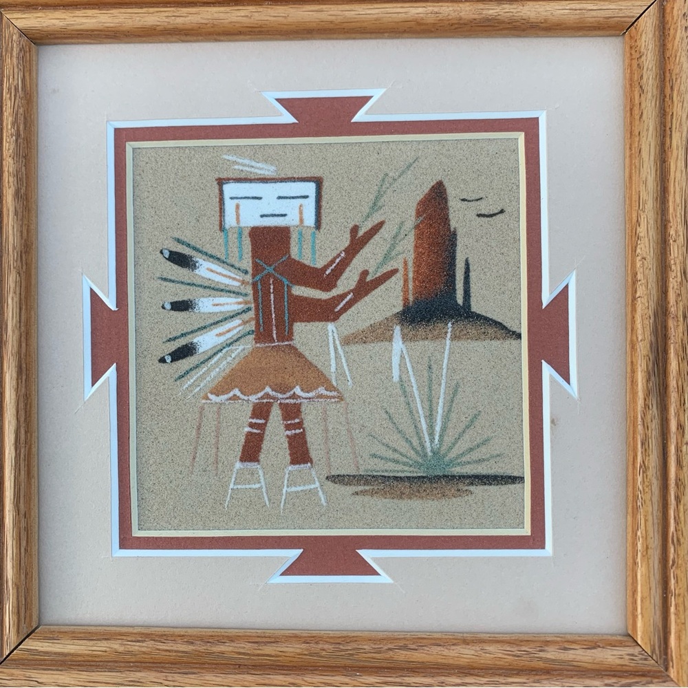NAVAJO SANDPAINTING by RitaJohnson of Sheepsprings, NM Framed, Matted and signed